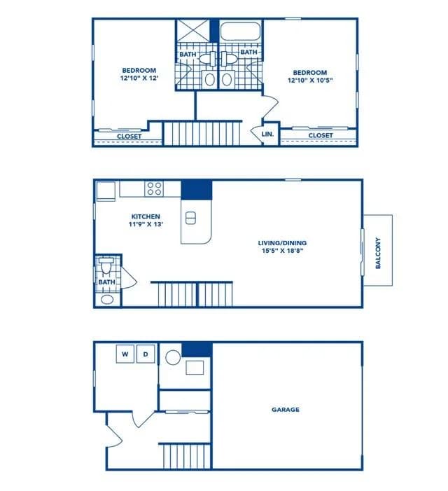 Lexington apartments for rent - image - 2 Bedroom | 2.5 Bath | 1275 SF